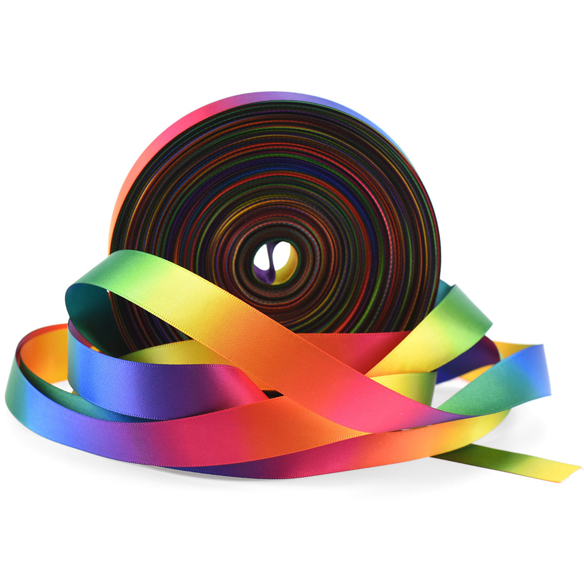 FiveSeasonStuff Rainbow Gradient Double Sided Satin Polyester Ribbon